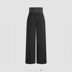 Cider Corseted Waist Pleated Black Wide-Leg Trousers